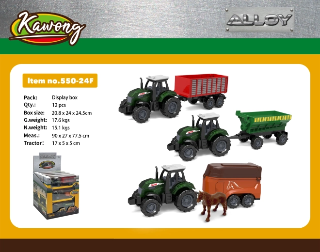 Tractor with Trailer, Metal and Plastic, 17 cm