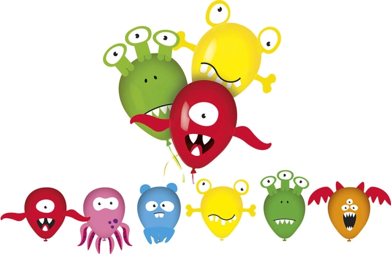 MY PARTY Monsters Balloons with Pictures, 6 pcs