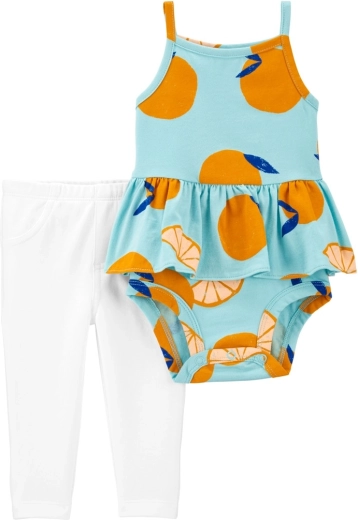 Carter's 2-piece set – camisole bodysuit and leggings, blue orange, for baby girl (6 m)