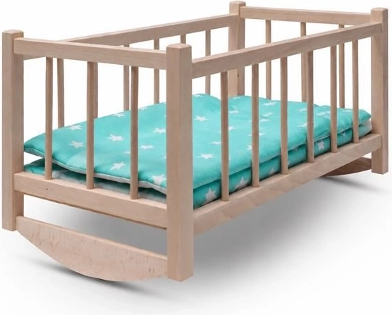 Baby Mix koka šūpulis/gultiņa lellēm ar gultasveļu Stars Mint – 1 gab.