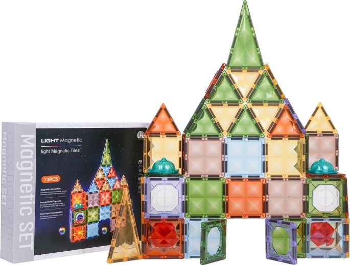 3D Magnetic Construction Set with Lights, 75 Pieces