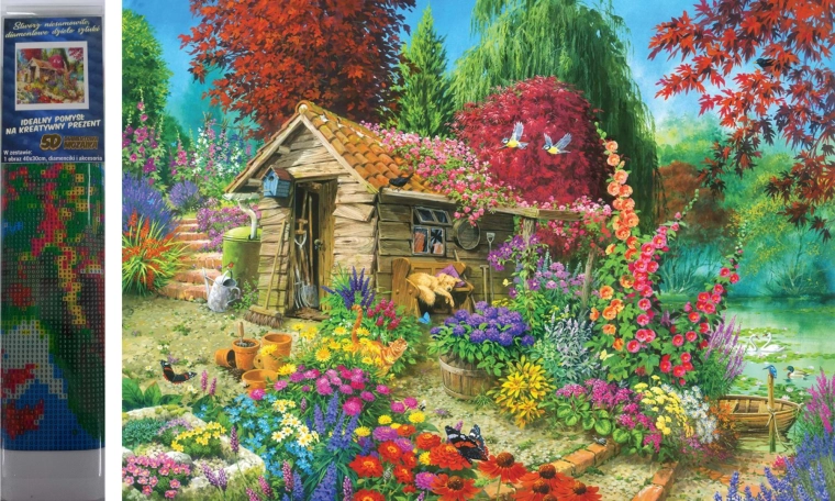 Dimanta gleznošana “Būdiņa dārzā” 30x40 cm