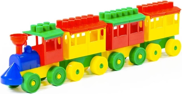 Plastic construction train set with 3 carriages