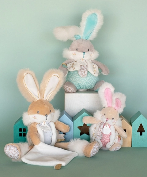 Plush Bunny with Rattle and Pacifier Holder, 21 cm