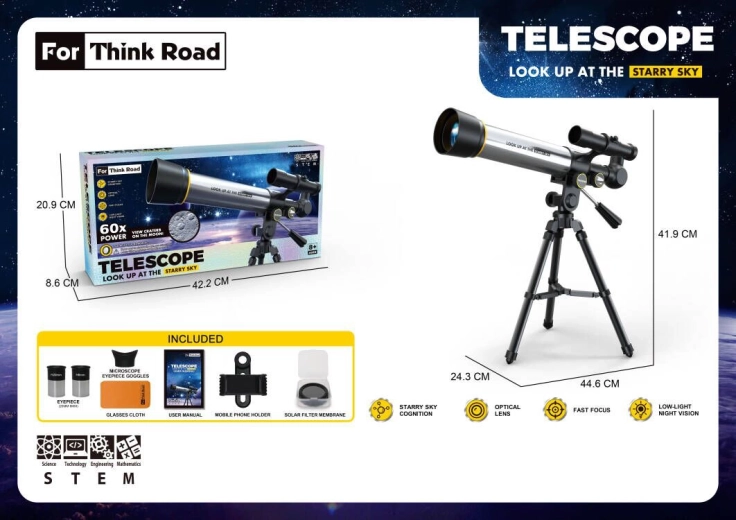 Astronomiskais teleskops Sparkys ar statīvu un telefona turētāju - 1 gab.