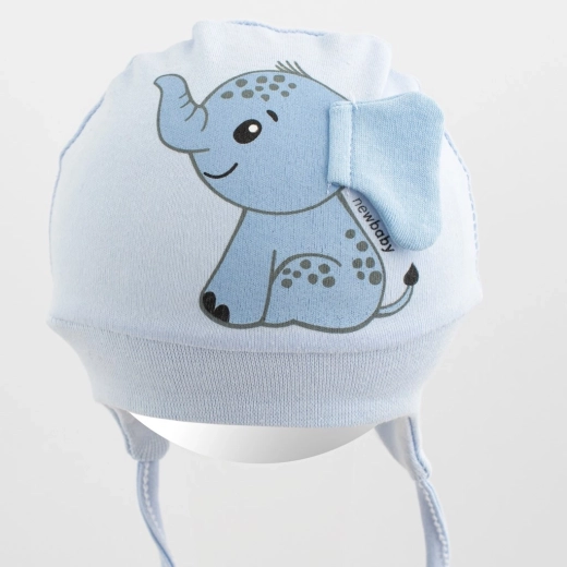 Kokvilnas zīdaiņu cepurīte New Baby Happy Elephant, zila