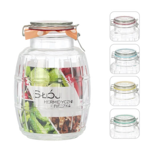 Glass jar 3.9 L with hermetic closure in barrel shape