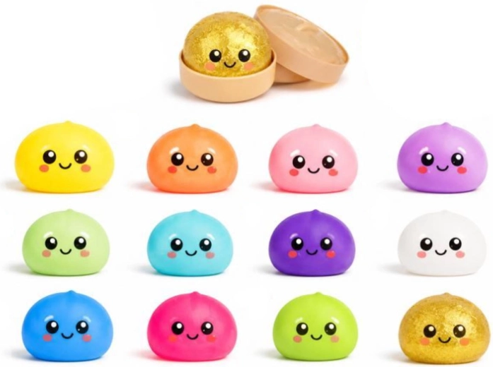 Kawaii squishy dumpling in a steamer basket (anti-stress squeeze toy) - 1 piece