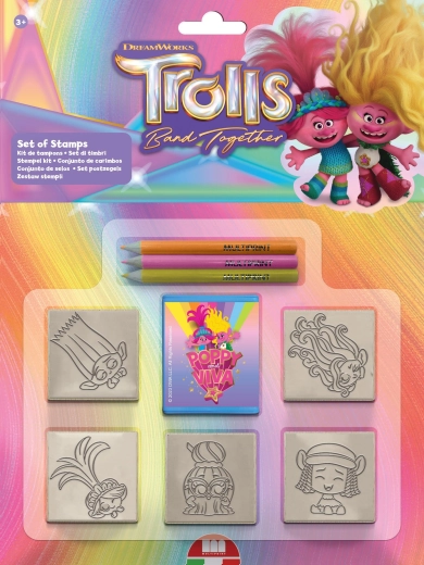 Zīmogu komplekts Trolls – 5 zīmogi un 3 flomāsteri