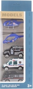 Policijas metāla automašīnu komplekts ar helikopteriem