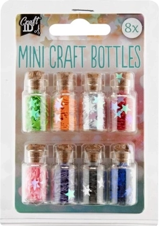 Colorful Mini Craft Bottles with Decorative Fillers (8 pcs)