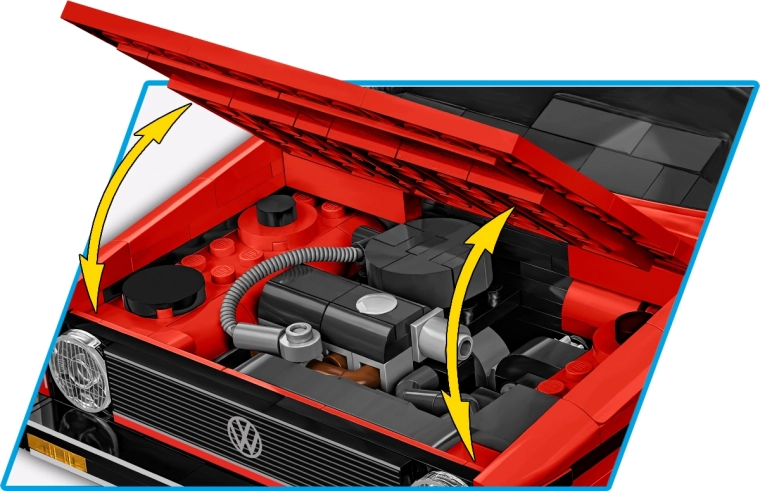 Detailed engine under an opening hood