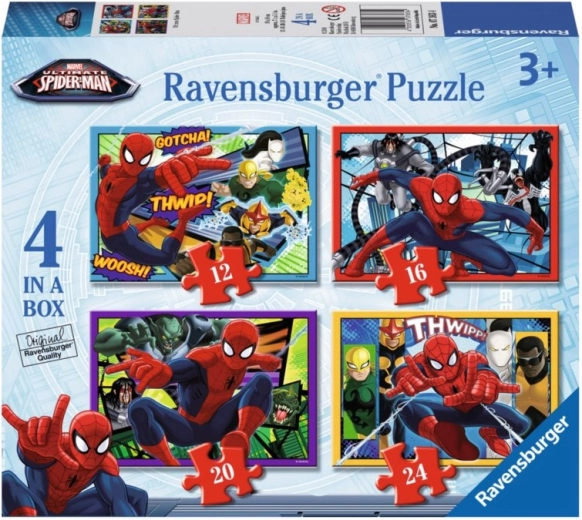 Bērnu puzles Disney Spider-Man 4 vienā – 12, 16, 20 un 24 detaļas, 19×14 cm