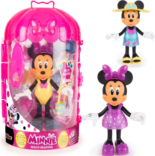 Disney Minnie Mouse pludmales mini lellīte ar skapi un apģērbiem