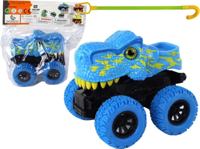 Dinozauru apvidus auto ar gumijas riteņiem, zils