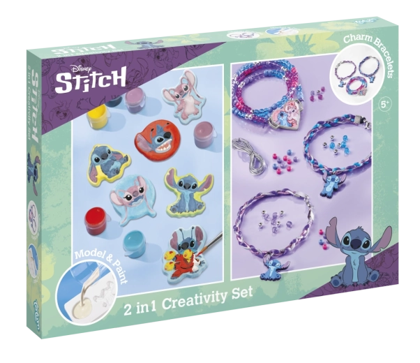 Radošais komplekts 2v1 DISNEY STITCH – rokassprādžu izgatavošana un ģipša figūriņu apgleznošana