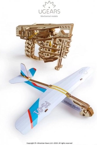Ugears 3D koka mehāniska puzle – katapultējama lidmašīna