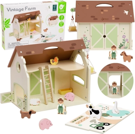 Classic World wooden vintage farm – set of 17 figures