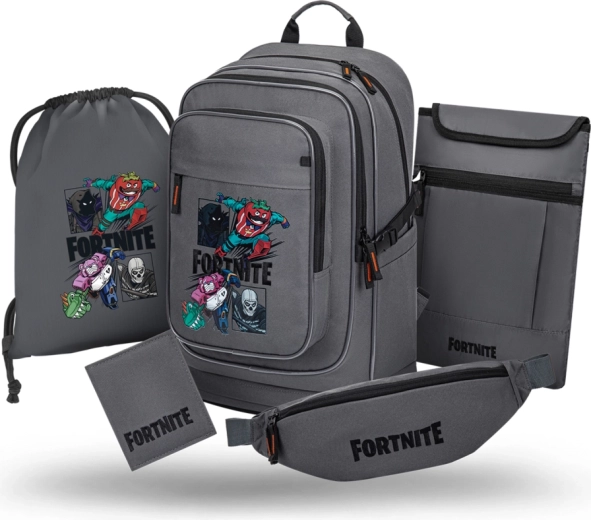 Baagl skolas komplekts 5 daļas Cubic Fortnite Squad (mugursoma, soma, jostas soma, klēpjdatora apvalks, maks) GRS