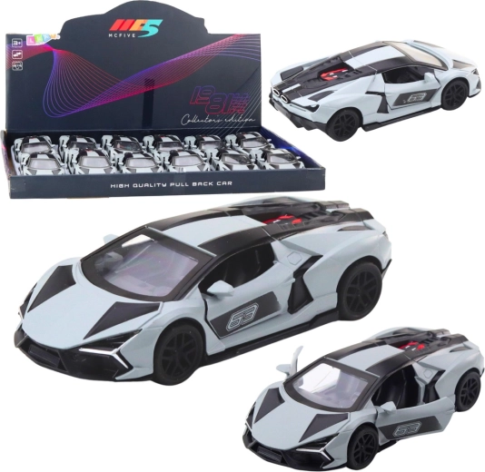 Metal racing car 1:32 with pull-back drive and opening doors – grey