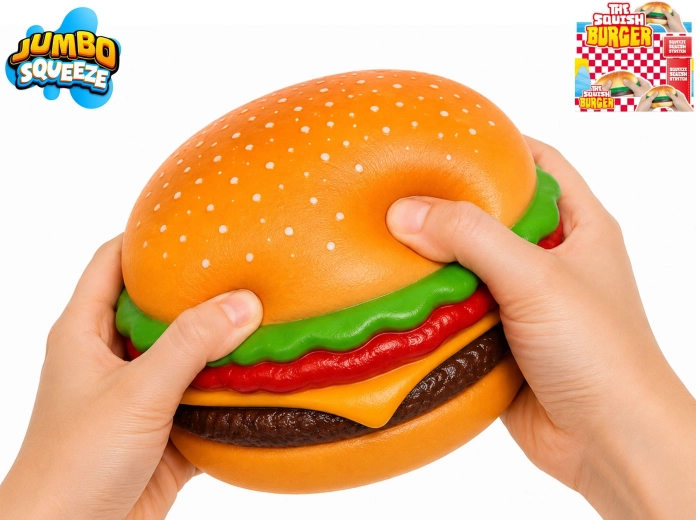 Stiepjams jumbo hamburgers – antistresa spiežamā rotaļlieta 12 × 12 × 5,5 cm