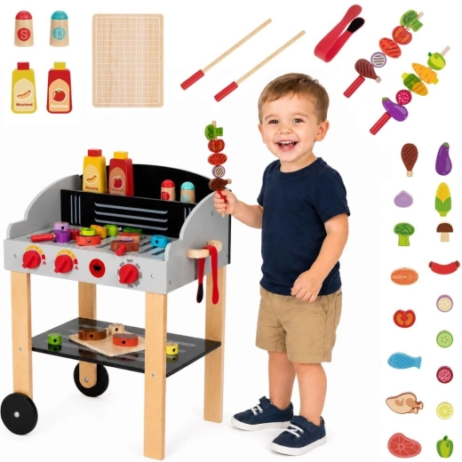Woopie Wooden Garden Grill with Skewers and Accessories, 24 Pieces