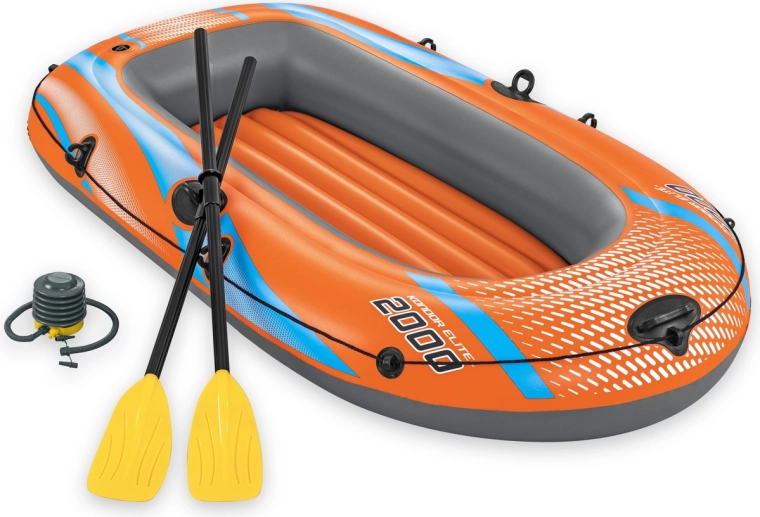 Everything you need in the box: oars and pump
