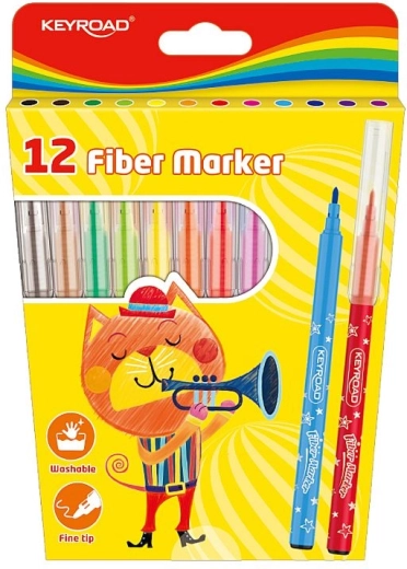 Izmazgājami flomāsteri KEYROAD, komplekts 12 krāsas