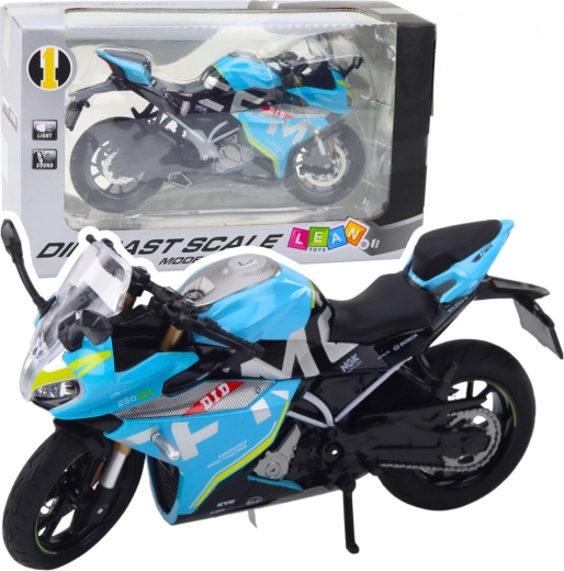 Metāla sporta motocikls 1:12 ar gaismām un skaņām – zils