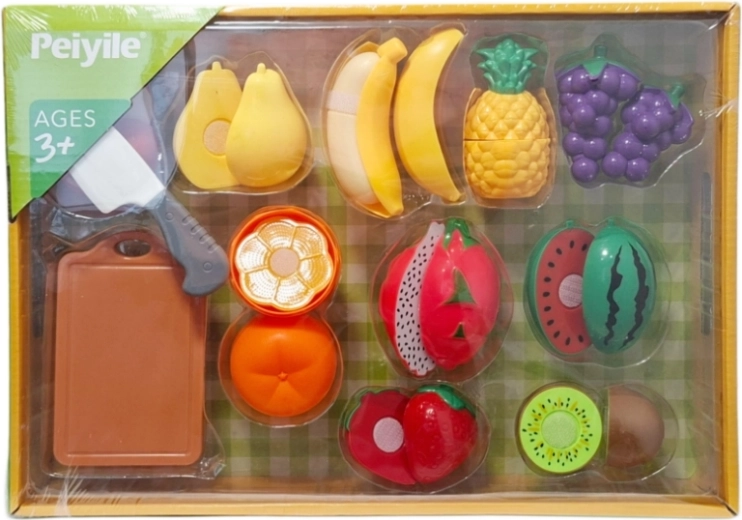 Children's fruit cutting set with cutting board and safe knife