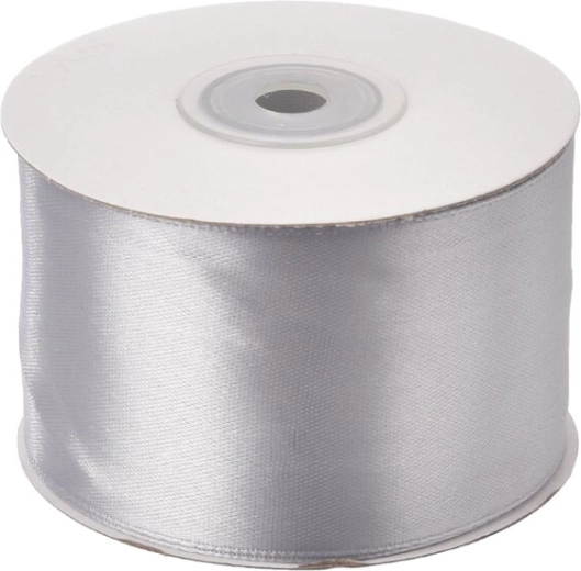 Silver satin ribbon 50 mm, 25 m