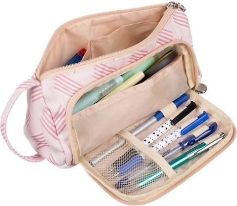Pink fold-out school pencil case with two compartments - 1 piece