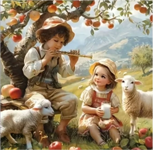 Norimpex diamond painting Children's shepherd under an apple tree 30 × 40 cm
