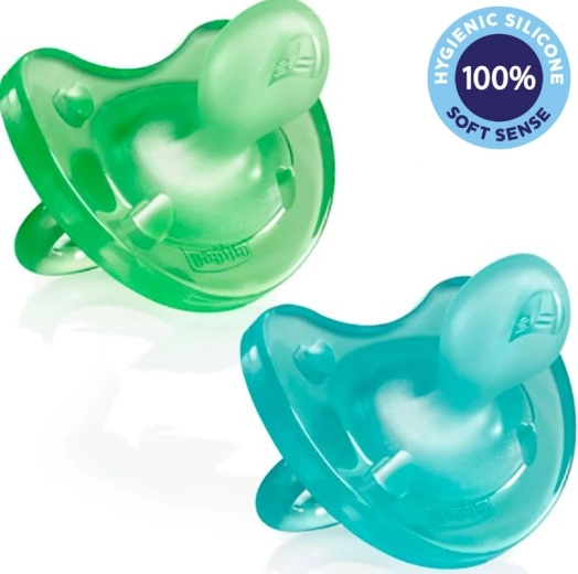 Chicco Physio Soft all-silicone pacifier 6–16 m, for boys, 2 pcs