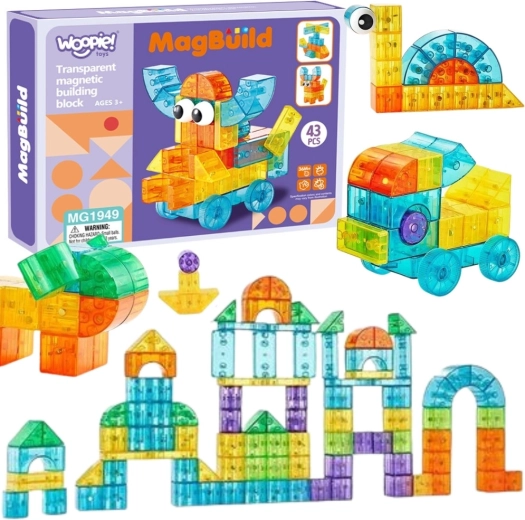Woopie transparent magnetic construction set with 43 pieces