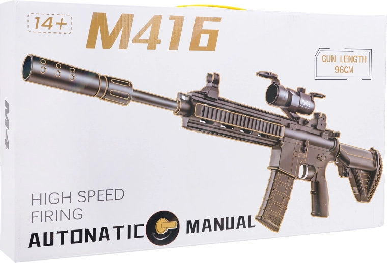 Pelēka karabīne M416 ūdens gēla lodītēm ar piederumiem