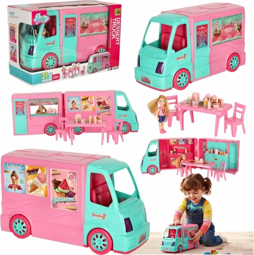 Doll camper with mobile ice cream shop, 21 pieces