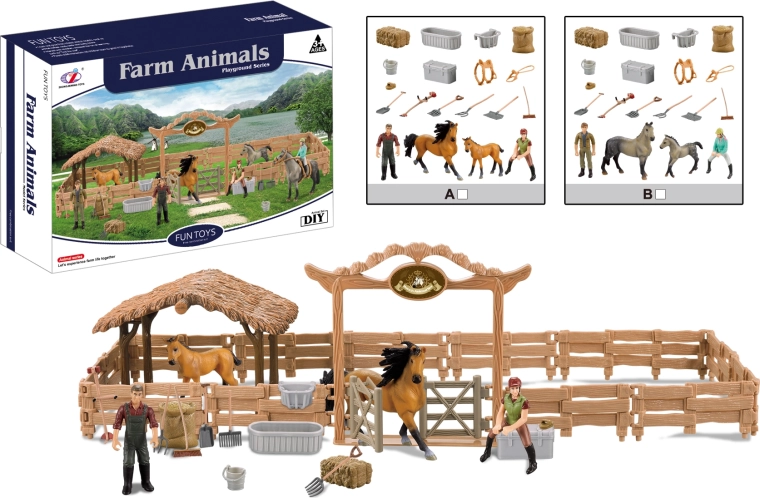 Large horse paddock with rider – farm animals
