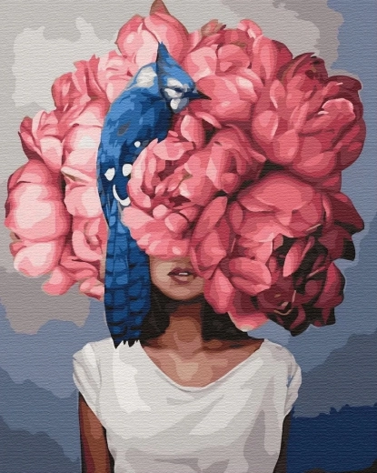 Diamond Painting – Woman with Flower Head and Blue Bird 30 × 40 cm