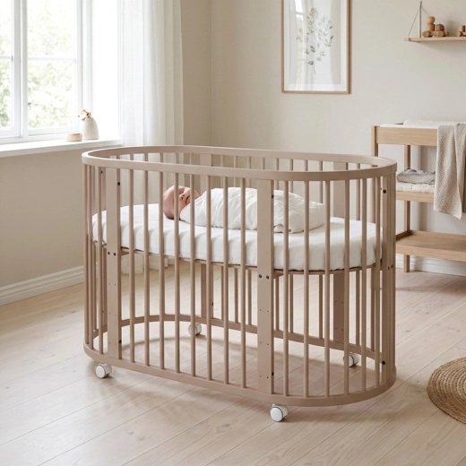 3-in-1 oval convertible baby cot with mattress, cashmere color