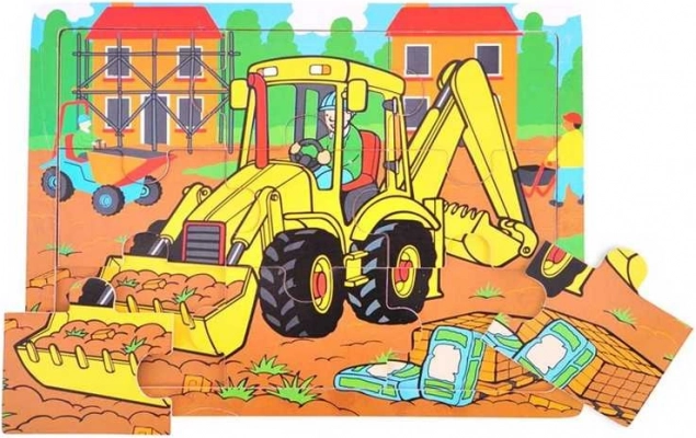 BIGJIGS TOYS koka puzle ekskavators, 9 detaļas