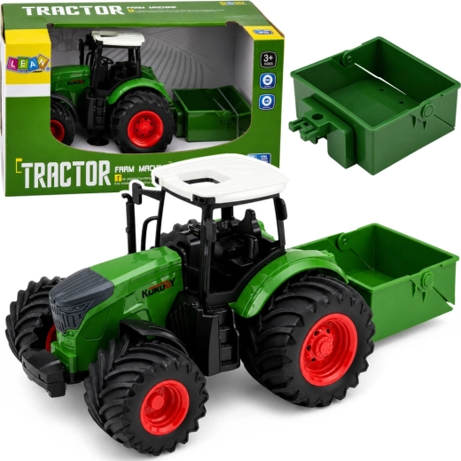 Lauksaimniecības traktors ar mēslojuma izkliedētāju 1:24, zaļš, gumijas riteņi