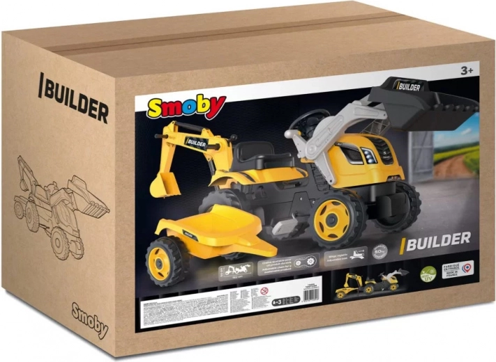 Minamais traktors Builder Max ar ekskavatoru un piekabi