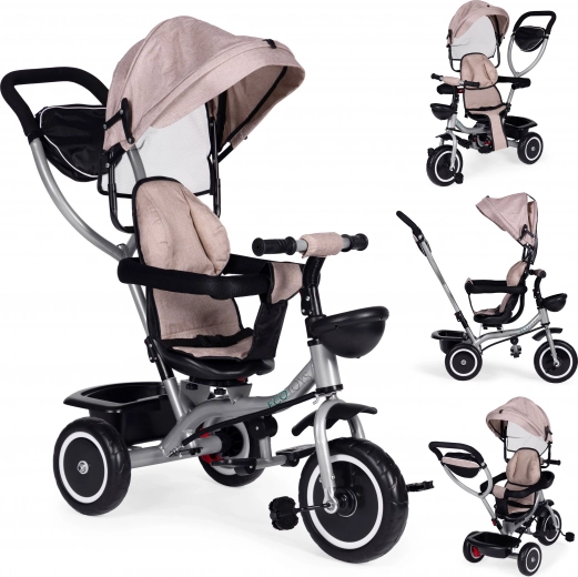 Bērnu 2-in-1 trīsritenis ar rotējošu sēdekli un salokāmu jumtiņu, bēšs ECOTOYS