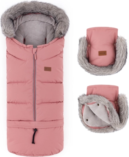 Petite&Mars ziemas komplekts: kāju pārsegs Arctic 4in1 un ratu cimdi Furry old rose