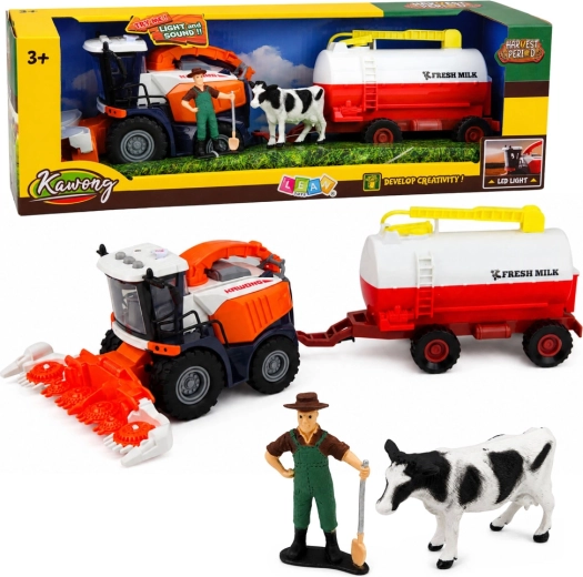 Harvester with milk tanker, farmer and cow figures with lights and sounds (4 pcs)