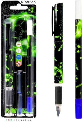 Fountain pen with football motif and ink eraser