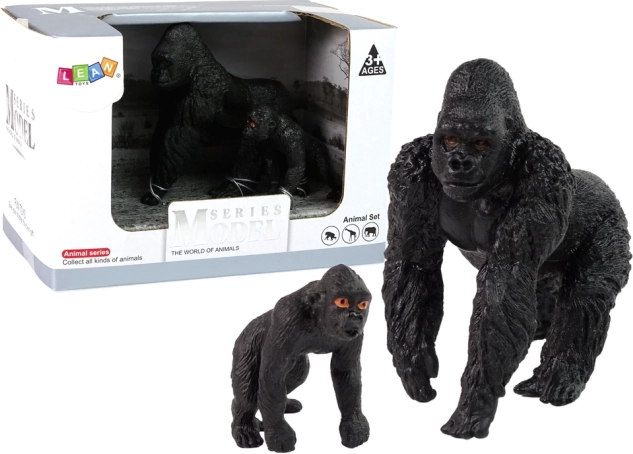 2 gorillu figūriņu komplekts – gorilla ar mazuli, sērija “Pasaules dzīvnieki”
