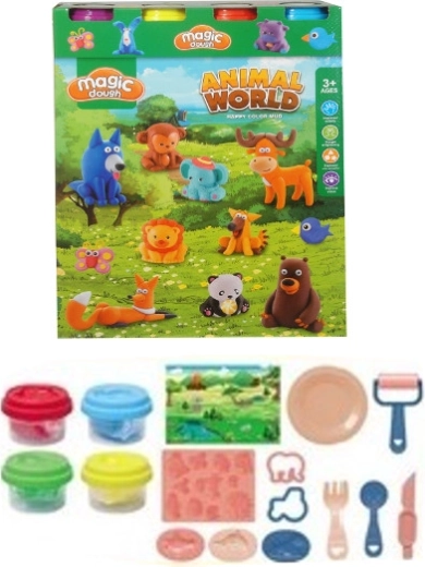 Plastilīna komplekts ar dzīvnieciņiem, formiņām un piederumiem (4 krāsas)