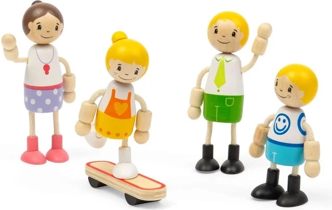 Family set of 4 figures including a skateboard